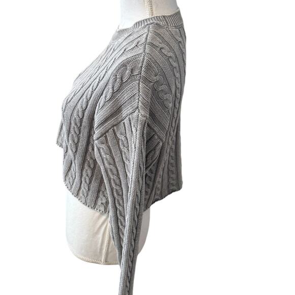 Aerie Cropped Cable Knit Crewneck Sweater Gray S - Picture 3 of 6